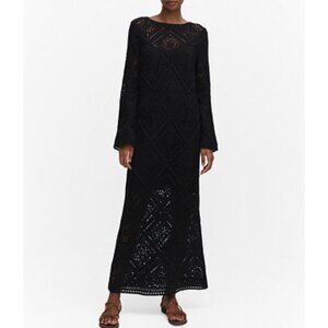 Mango Women's Sz 4 Flared-Sleeve Crochet Dress